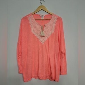 MoaMoa Woman neon peach color Sheer Long Sleeve Size 3XL